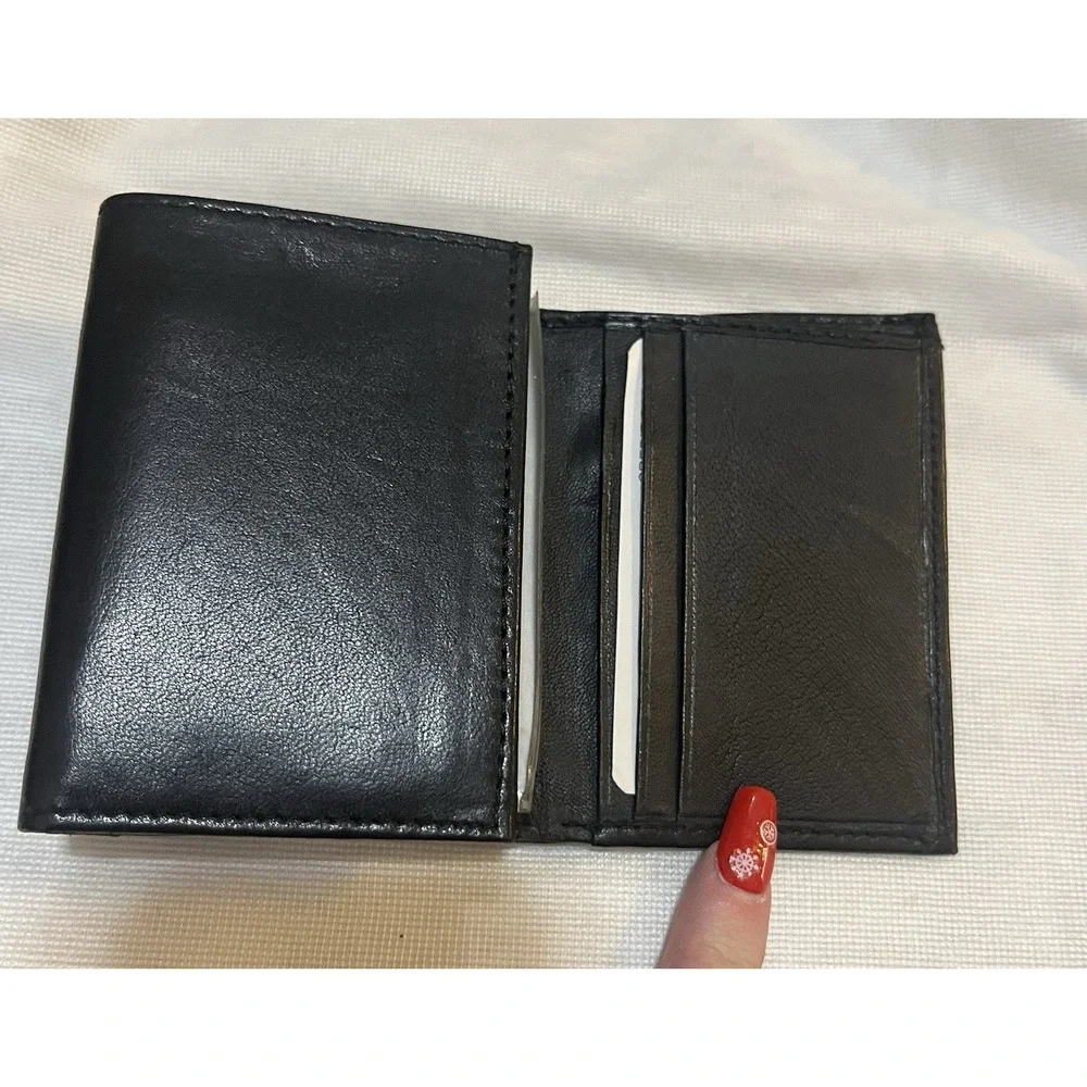 London Stitch Men's Trifold Black ‎ Genuine Leather Billfold